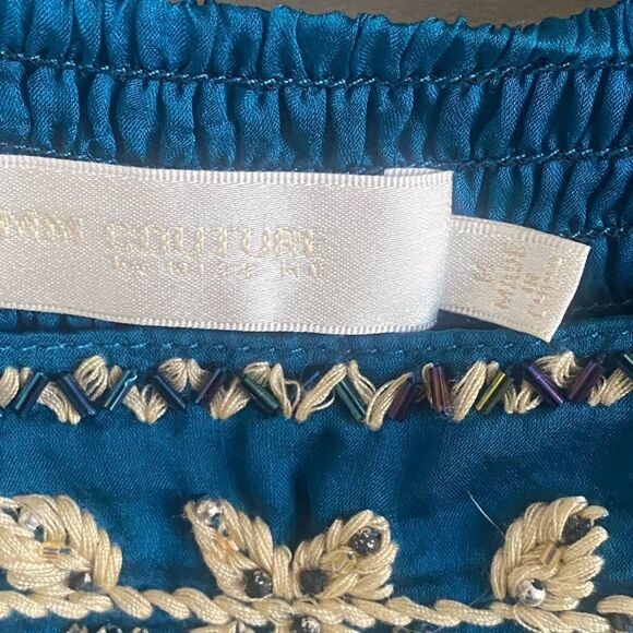 MM Couture Teal Embroidered Silk Tank/Top. Size Medium - Picture 6 of 7